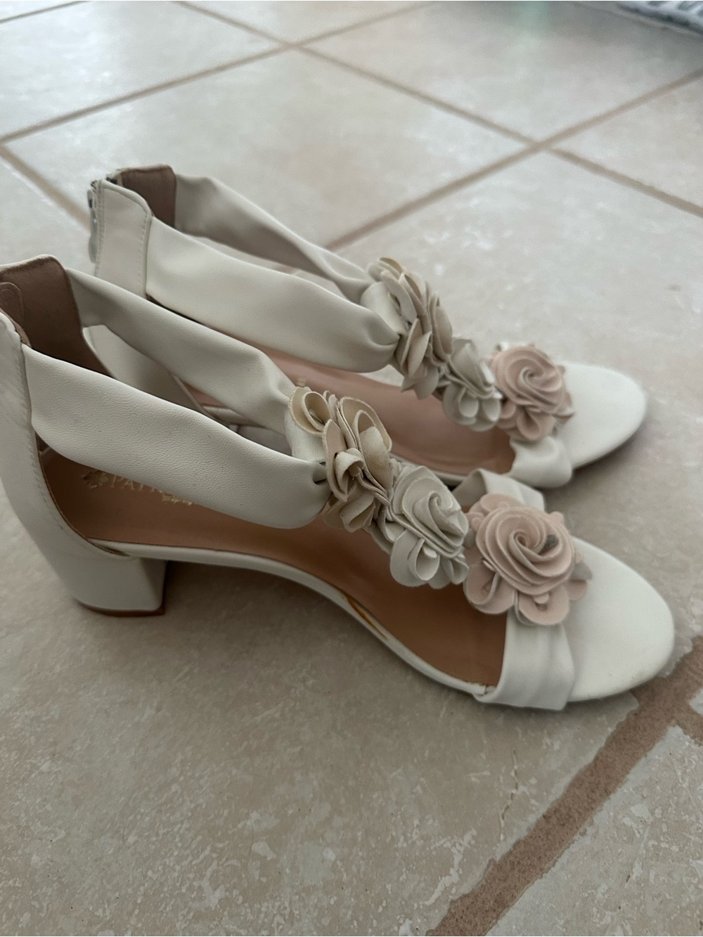 Ivory Floral Block Heel Sandals